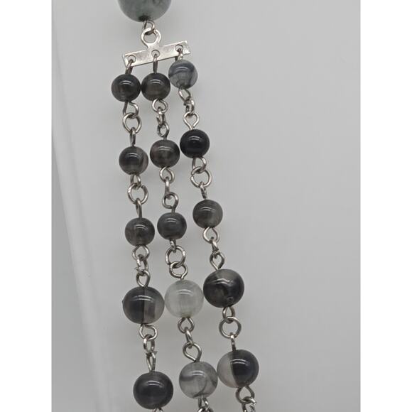 Whimsigoth Multi-Layer Chain Necklace Black Grey Acrylic Beads Faux Carved Onyx - Picture 7 of 12
